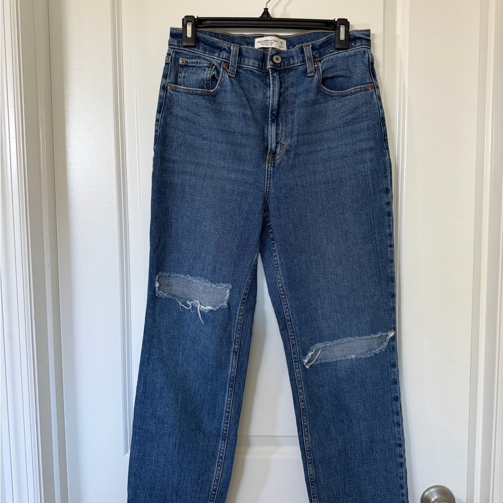 Abercrombie & Fitch Distressed Blue Straight Leg Jeans